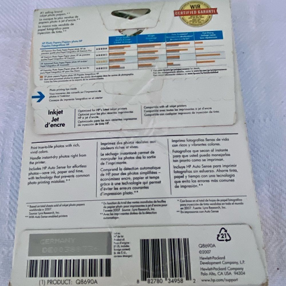 HP Advanced Photo Paper 5x7” Glossy Open Box. - Picture 3 of 5